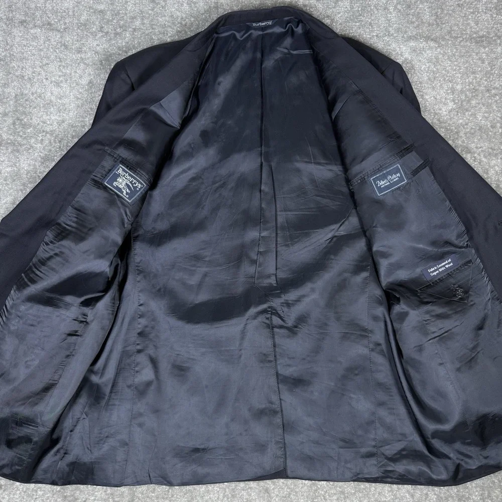 Vintage‎ Burberry Blazer Men's 48L Navy Blue Super 100s Wool Striped Jacket